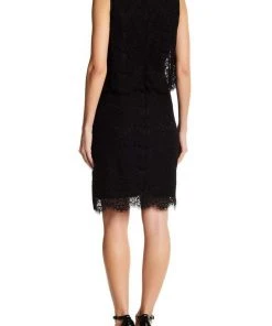 Anne Klein - 10629662 Sleeveless Popover Scalloped Lace Crepe Dress