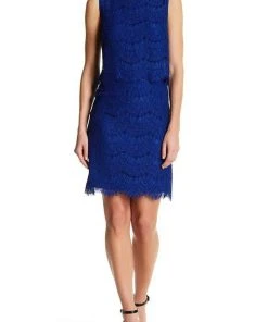 Anne Klein - 10629662 Sleeveless Popover Scalloped Lace Crepe Dress 14 Anne Klein - 10629662 Sleeveless Popover Scalloped Lace Crepe Dress