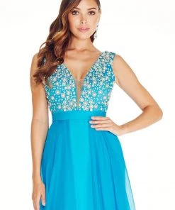 Formal Gowns Ashley Lauren - 1277 Plunging Evening Dress With Overskirt