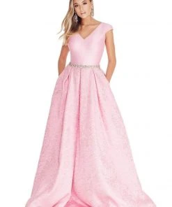 Formal Gowns Ashley Lauren - 1306 Brocade Ball Gown With Beaded Belt