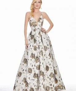 Ashley Lauren - 1328 Deep V-neck Brocade Ballgown