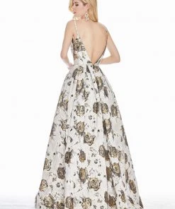 Ashley Lauren - 1328 Deep V-neck Brocade Ballgown