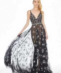 Ashley Lauren - 1332 Crystal Beaded Plunging V-neck A-line Dress Formal Gowns