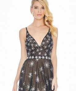 Ashley Lauren - 1332 Crystal Beaded Plunging V-neck A-line Dress Formal Gowns