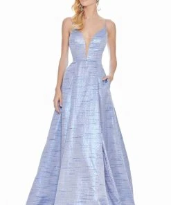 Formal Gowns Ashley Lauren - 1336 Plunging V-Neck Pleated Ballgown