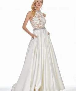 Ashley Lauren - 1340 Applique High Halter Satin Ballgown