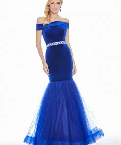 Formal Gowns Ashley Lauren - 1342 Off-Shoulder Velvet Mermaid Evening Gown