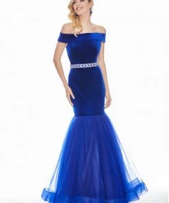 Formal Gowns Ashley Lauren - 1342 Off-Shoulder Velvet Mermaid Evening Gown