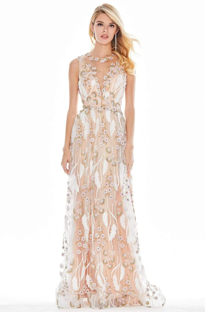 Formal Gowns Ashley Lauren - 1344 Floral Applique Jewel Neck A-line Dress 4 Formal Gowns Ashley Lauren - 1344 Floral Applique Jewel Neck A-line Dress