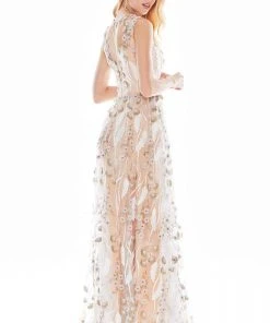 Formal Gowns Ashley Lauren - 1344 Floral Applique Jewel Neck A-line Dress 8 Formal Gowns Ashley Lauren - 1344 Floral Applique Jewel Neck A-line Dress