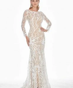 Ashley Lauren - 1349 Sequined Long Sleeve Bateau Trumpet Dress 8 Ashley Lauren - 1349 Sequined Long Sleeve Bateau Trumpet Dress