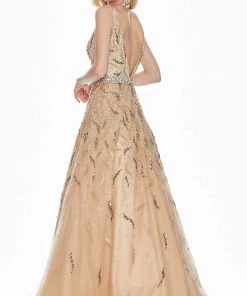 Ashley Lauren - 1364 Beaded Deep V-neck Tulle Ballgown