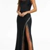 Ashley Lauren - Cowl Neck High Slit Prom Gown 11184 - 1 Pc Black In Size 20 Available Formal Gowns