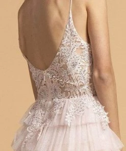 Aspeed Design - Appliqued Tiered Evening Dress L2254 - 1 Pc Blush In Size L Available