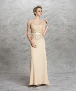 Formal Gowns Aspeed Design Beaded Sheer Peplum Long Sheath Dress L1473