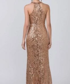 Formal Gowns Aspeed Design - Halter Front Keyhole Sequin Sheath Dress L2391 - 1 Pc Rosegold In Size L Available