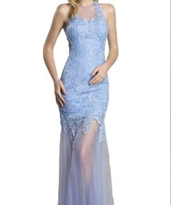 Aspeed Design - Illusion Applique Prom Dress L1432 - 1 Pc Perry Blue In Size XS Available