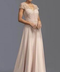 Aspeed Design - Lace Peplum Evening Dress M2083 - 1 Pc Champagne In Size S Available Formal Gowns