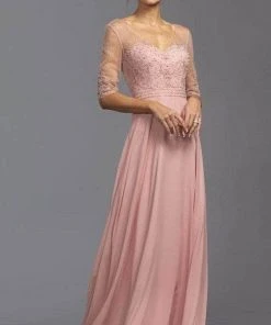 Aspeed Design - Pearl Embellished Evening Dress M2320 - 1 Pc Dusty Rose In Size M Available Formal Gowns