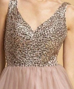 Cocktail Dresses Aspeed Design - S2114 Beaded Bodice Fit And Flare Tulle Dress - 1 Pc Blush In Size S Available