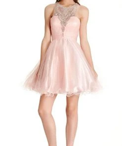 Aspeed Design - Short Illusion Halter Homecoming Dress S1872 - 1 Pc Blush In Size XS Available