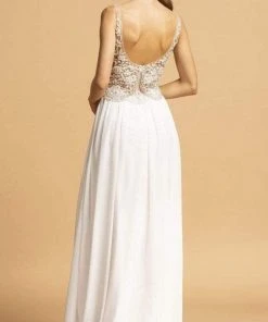 Formal Gowns Aspeed Design - V-Neck Beaded A-Line Dress L2090 - 1 Pc Blush In Size XXS Available