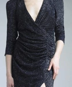 Basix - D5301L Puff Sleeve Plunging Surplice Sheath Gown Formal Gowns 16 Basix - D5301L Puff Sleeve Plunging Surplice Sheath Gown Formal Gowns