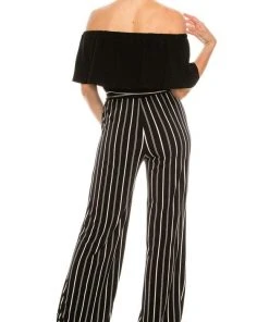 Bebe - 70134E Off-Shoulder Striped Jumpsuit Prom Dresses