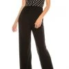 Formal Gowns Bebe - V-Neck Striped Surplice Bodice Long Jumpsuit 700888 - 1 Pc Black White In Size 2 Available
