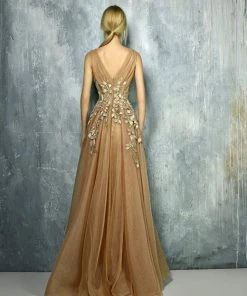 Edition Gemy Maalouf Beside Couture By Gemy Sheer Leaves Applique Tulle Gown BC1300 5 Edition Gemy Maalouf Beside Couture By Gemy Sheer Leaves Applique Tulle Gown BC1300