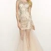 SCALA BG Haute - G3223 Sleeveless Sheer Mermaid Dress - 1 Pc Champagne Silver In Size 6 Available