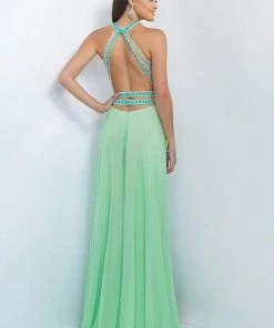 Blush By Alexia Designs Formal Gowns Blush - 11056 Two-Piece Bejeweled Illusion High Neck Gown