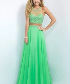 Blush By Alexia Designs Blush - 11062 Bejeweled Illusion Halter Neck Chiffon A-line Gown