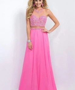 Blush By Alexia Designs Blush - 11062 Bejeweled Illusion Halter Neck Chiffon A-line Gown
