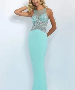 Blush By Alexia Designs Blush - 11064 Jewel Accented Illusion Halter Neck Jersey Dress Formal Gowns