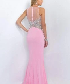 Blush By Alexia Designs Blush - 11064 Jewel Accented Illusion Halter Neck Jersey Dress Formal Gowns