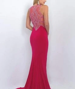 Blush By Alexia Designs Blush - 11080 Bedazzled Jewel Neck Jersey Sheath Dress 11 Blush By Alexia Designs Blush - 11080 Bedazzled Jewel Neck Jersey Sheath Dress