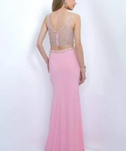 Blush By Alexia Designs Blush - 11107 Two-piece Bejeweled V-Neck Jersey Sheath Gown Formal Gowns