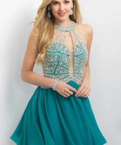 Blush By Alexia Designs Blush - 11164 Embellished Illusion High Neck A-line Dress Cocktail Dresses