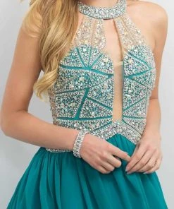 Blush By Alexia Designs Blush - 11164 Embellished Illusion High Neck A-line Dress Cocktail Dresses