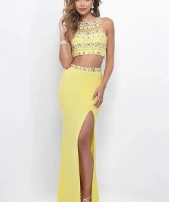 Blush By Alexia Designs Formal Gowns Blush - 11259 Two-Piece Pearl Embellished Halter Top Jersey Gown