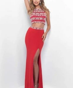 Blush By Alexia Designs Formal Gowns Blush - 11259 Two-Piece Pearl Embellished Halter Top Jersey Gown