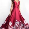 Blush By Alexia Designs Formal Gowns Blush - 5661 Plunging V-Neck Floral Printed Mikado Gown 2 Blush By Alexia Designs Formal Gowns Blush - 5661 Plunging V-Neck Floral Printed Mikado Gown