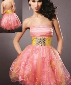 Blush By Alexia Designs Cocktail Dresses Blush - 9123 Embellished Straight Neck Curled A-line Dress