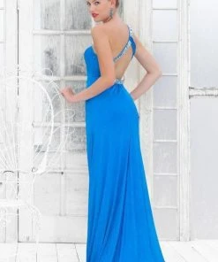 Blush By Alexia Designs Blush - 9323 One Shoulder Beaded Long Dress With Slit