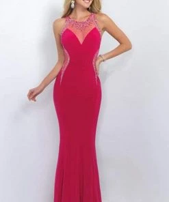 Blush By Alexia Designs Blush - Bedazzled Jewel Neck Jersey Sheath Dress 11080