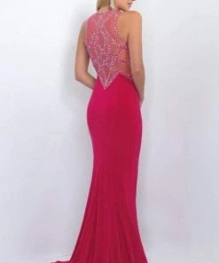 Blush By Alexia Designs Blush - Bedazzled Jewel Neck Jersey Sheath Dress 11080