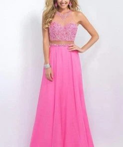 Blush By Alexia Designs Blush - Bejeweled Illusion Halter Neck Chiffon A-line Gown 11062 Formal Gowns