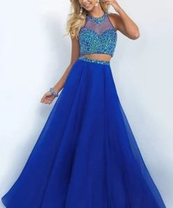 Blush By Alexia Designs Blush - Bejeweled Illusion Halter Neck Chiffon A-line Gown 11062 Formal Gowns