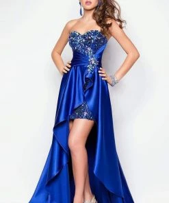 Blush By Alexia Designs Blush - Brooch Accented Sweetheart High-Low Gown 9508